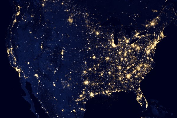 The United States at night, from space.